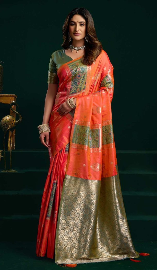 Orange Soft Silk Party Wear Jacquard Saree - 219467
