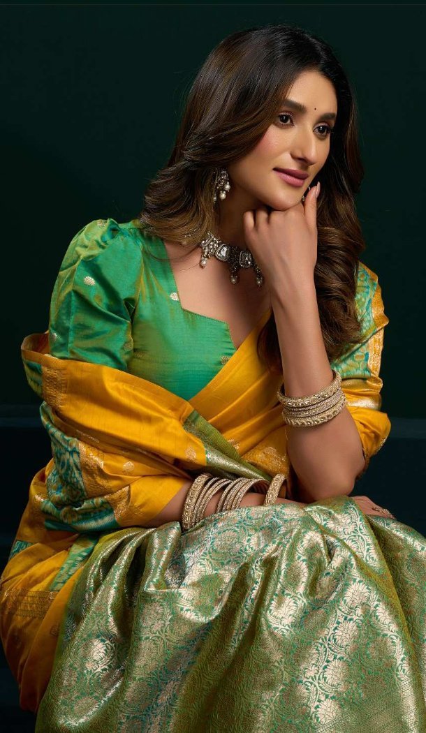 Yellow Soft Silk Designer Party Wear Saree - 219469