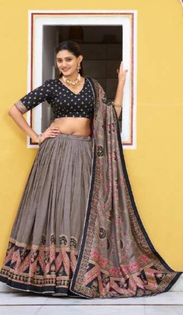 Elegant Black Tasar Silk Party Wear Lehenga - 219490