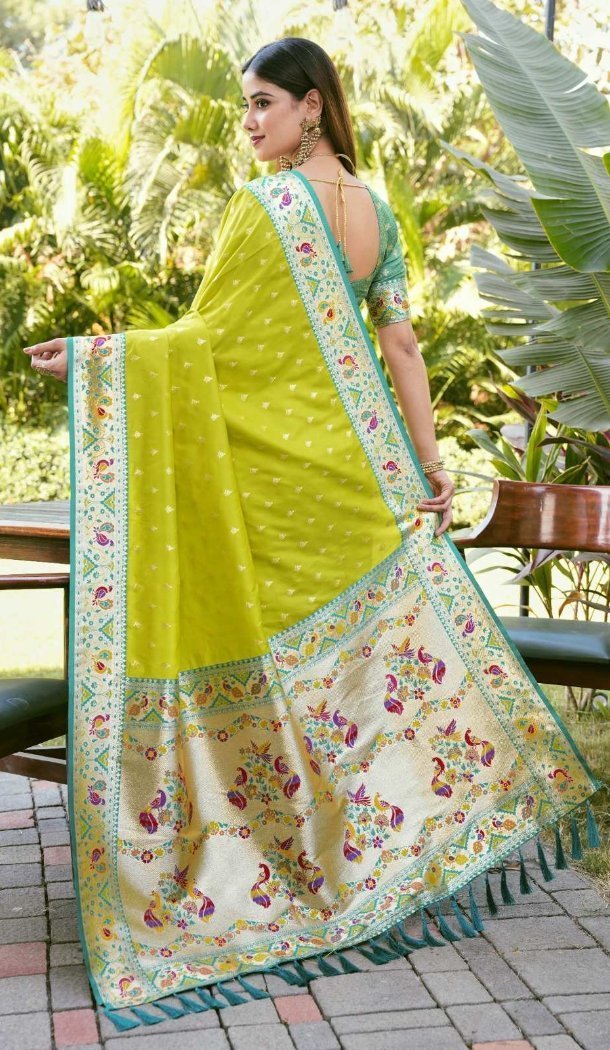 Parrot Green Soft Silk Paithani Work Saree - 219599