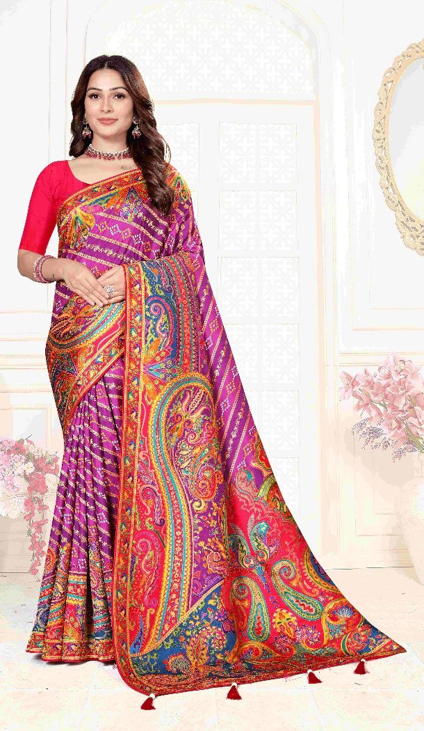 Royal Purple Pure Viscose Silk Work Designer Saree - 219647