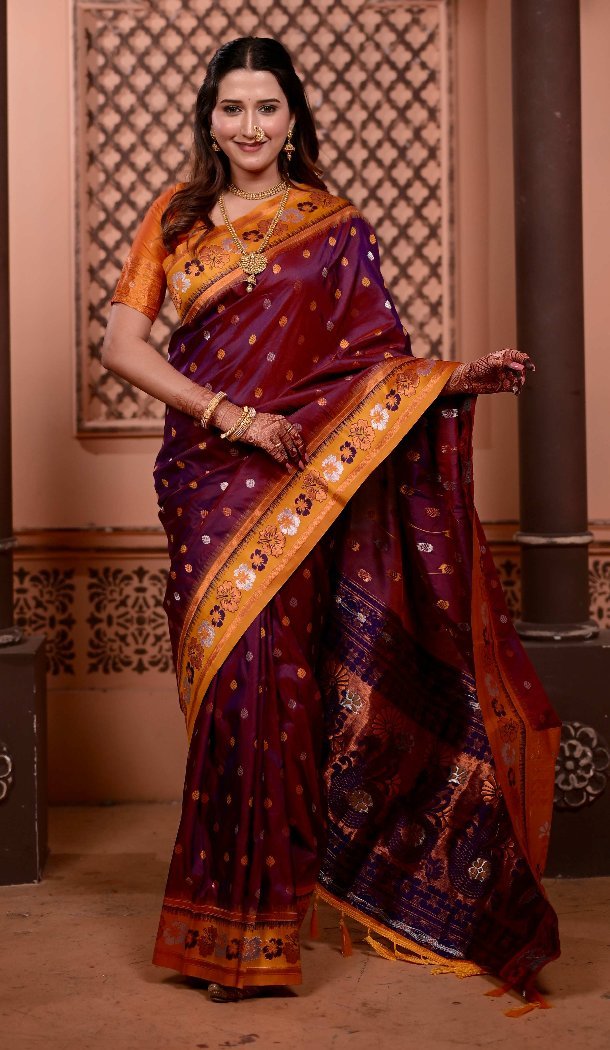 Maroon Soft Silk Designer Party Wear Saree with Zari Work - 219652