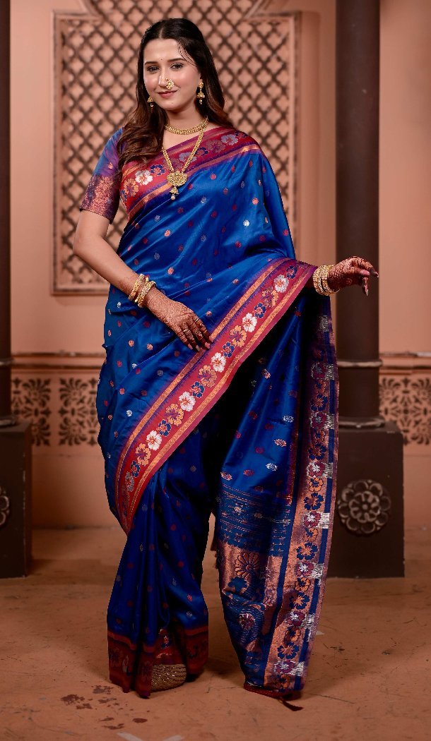 Royal Blue Soft Silk Zari Woven Party Wear Saree - 219653