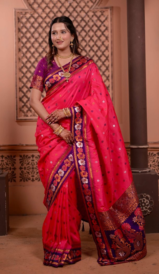 Pink Soft Silk Party Wear Saree with Woven Work - 219654