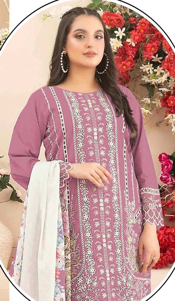 Pink Cotton Embroidery Plus Size Pakistani Suit - 219715