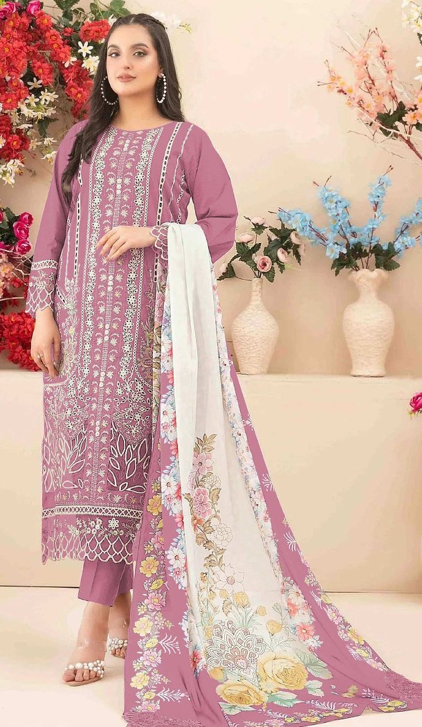 Pink Cotton Embroidery Plus Size Pakistani Suit - 219715