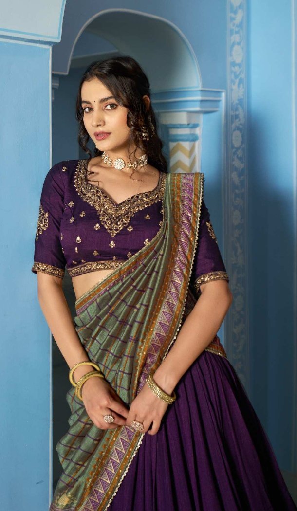 Elegant Dark Purple Vichitra Silk Lehenga Choli - 219729