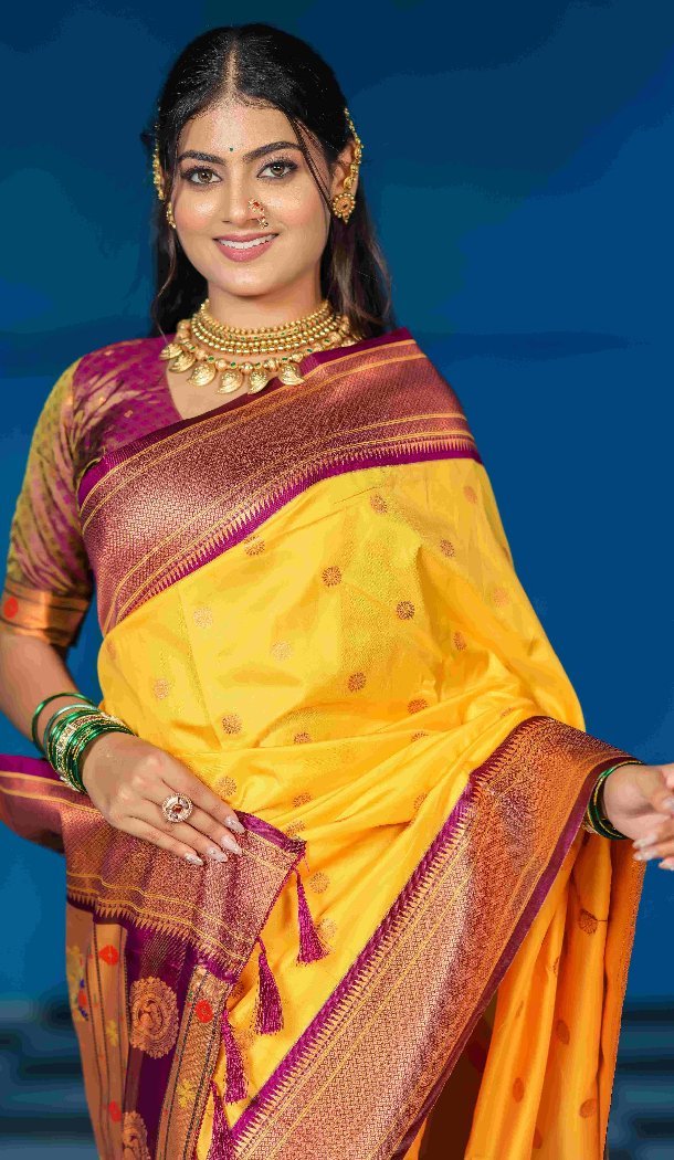 Yellow Pure Soft Silk Traditional Pethani Saree - 219760