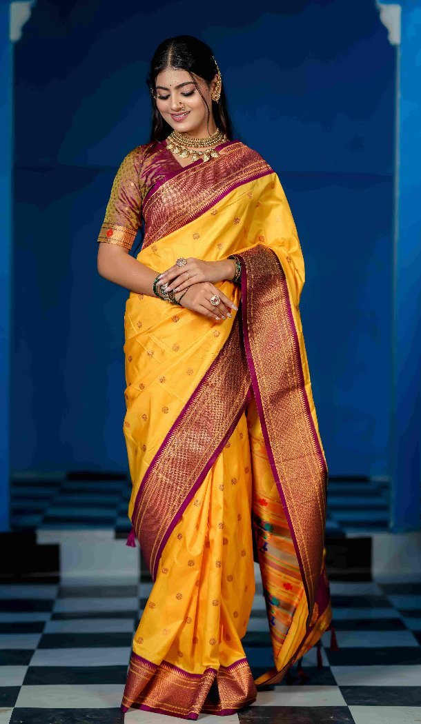 Yellow Pure Soft Silk Traditional Pethani Saree - 219760