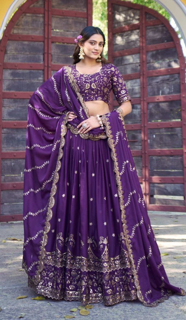 Georgette Sequins Resham Work Lehenga Choli - 219909