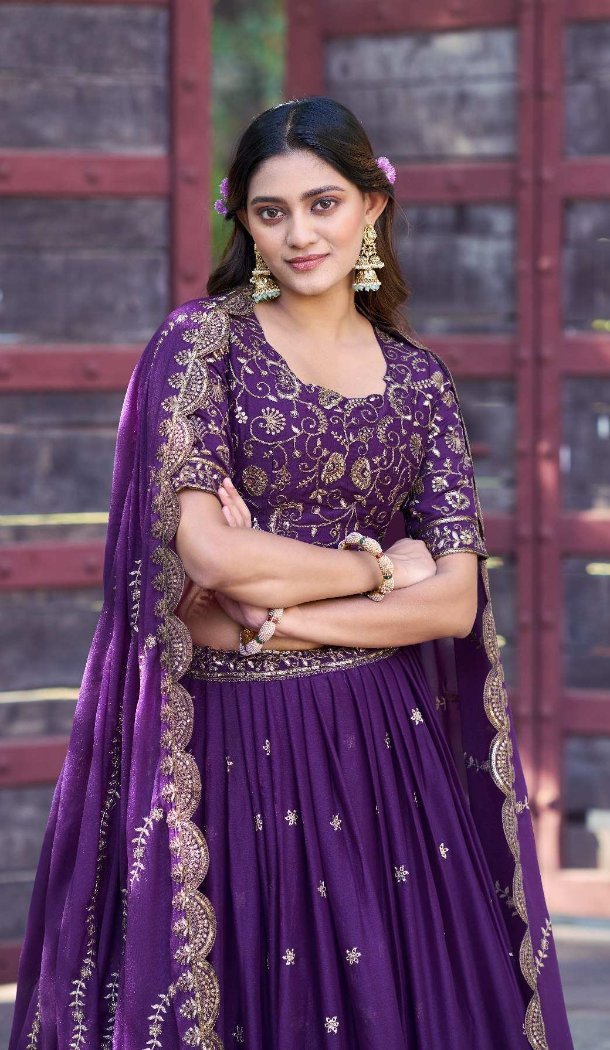 Georgette Sequins Resham Work Lehenga Choli - 219909