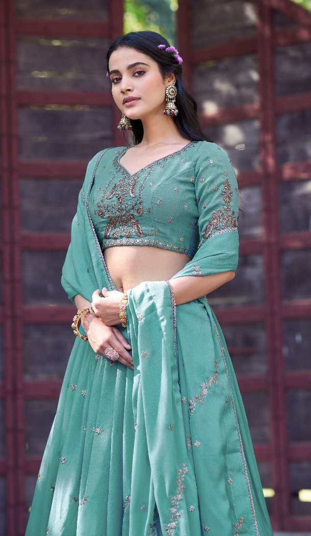 Sky Blue Resham Sequins Work Lehenga Choli - 219911