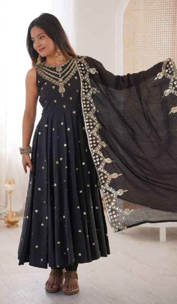 Black Roman Silk Sequence Work Anarkali Salwar Suit - 220146