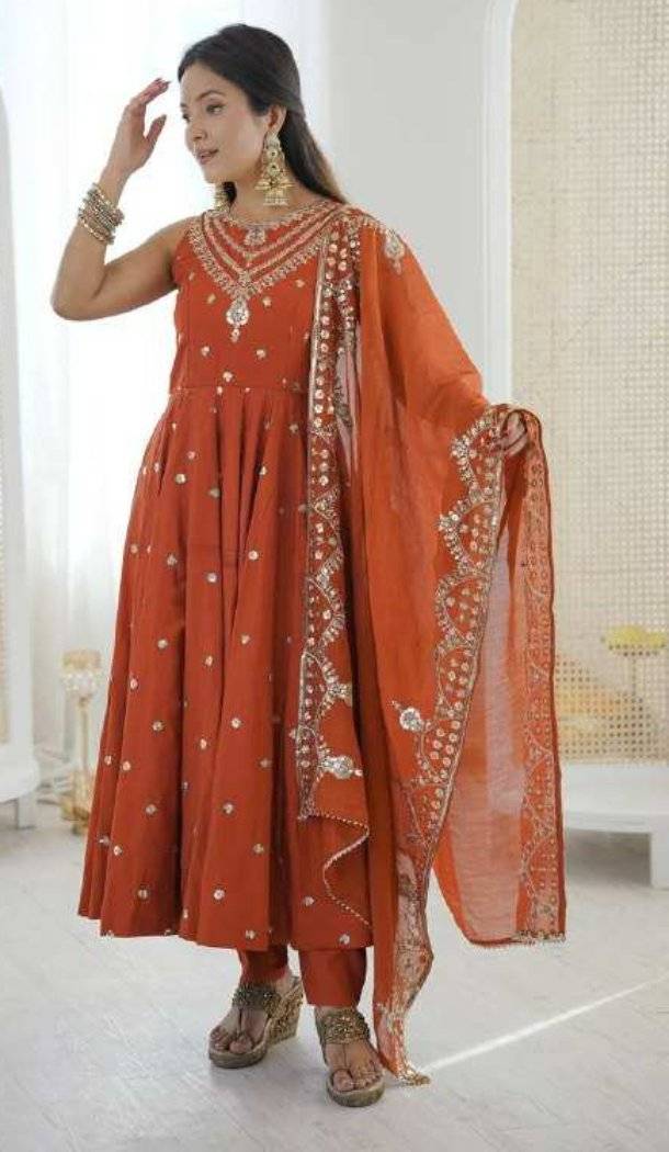 Orange Roman Silk Party Wear Anarkali Salwar Suit - 220149