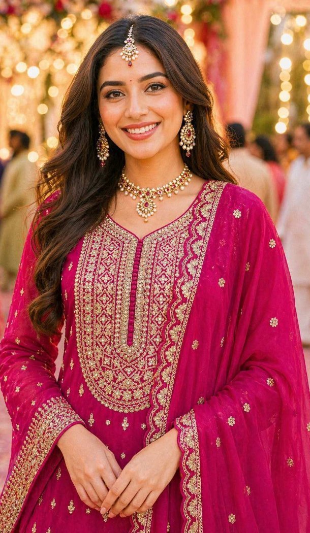 Pink Georgette Mirror Work Sharara Suit - 220168