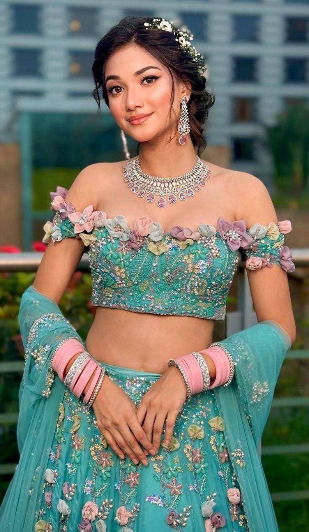 Sky Blue Faux Georgette Sequins Work Lehenga Choli - 220178