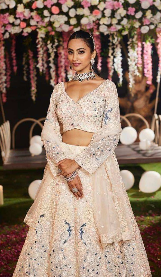 White Soft Butterfly Net Embroidery Lehenga Choli - 220179