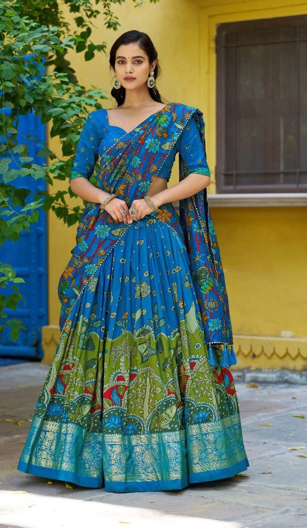 Multi Tasar Silk Foil Work Navratri Chaniya Choli - 220211