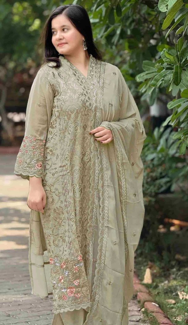 Green Georgette Embroidery Work Party Wear Suit - 220270