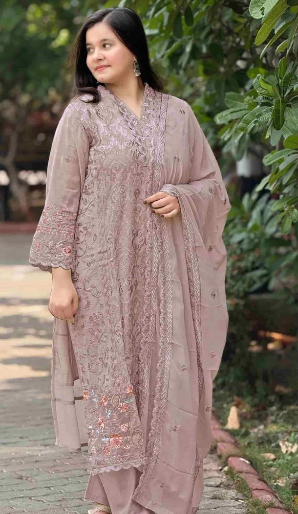 Lavender Georgette Designer Embroidery Pakistani  Suit - 220271