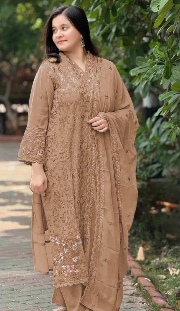 Beige Georgette Embroidery Work Ethnic Pakistani  Suit - 220272