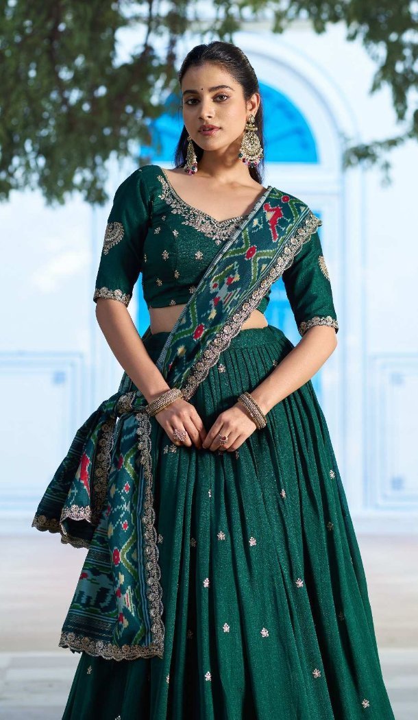Green Vichitra Silk Designer Lehenga Choli - 220363