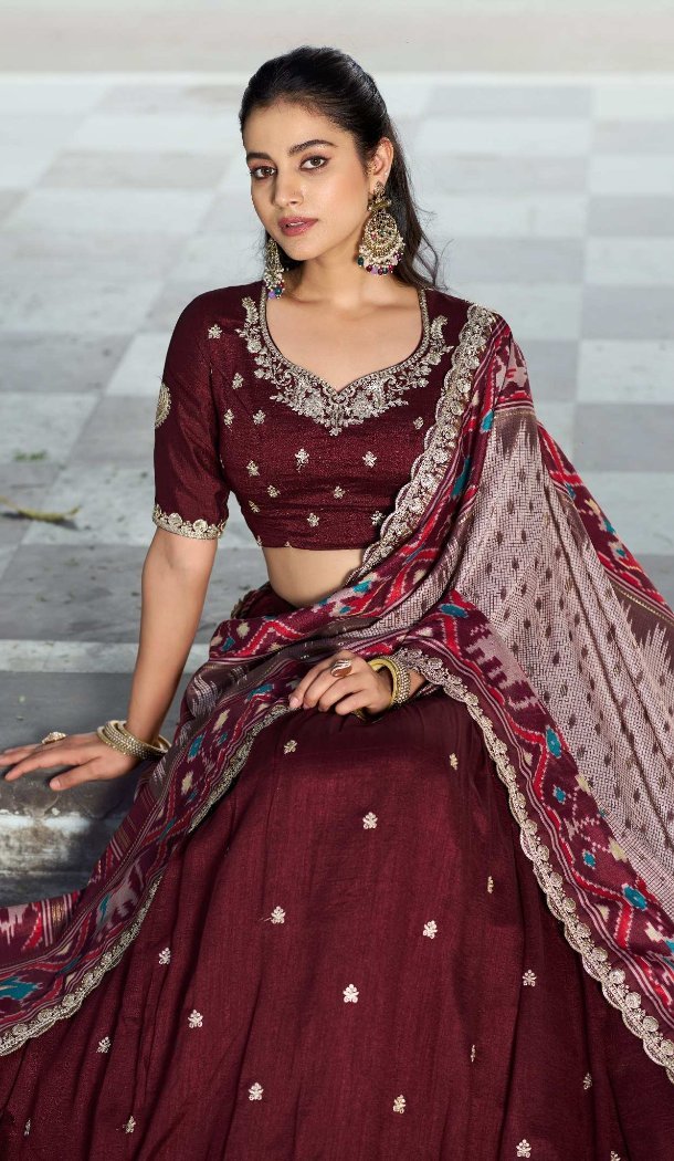 Maroon Vichitra Silk Embroidery Work Lehenga Choli - 220364