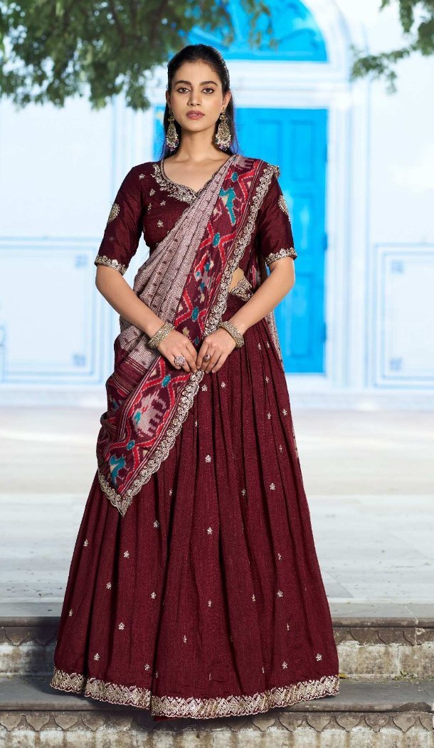 Maroon Vichitra Silk Embroidery Work Lehenga Choli - 220364