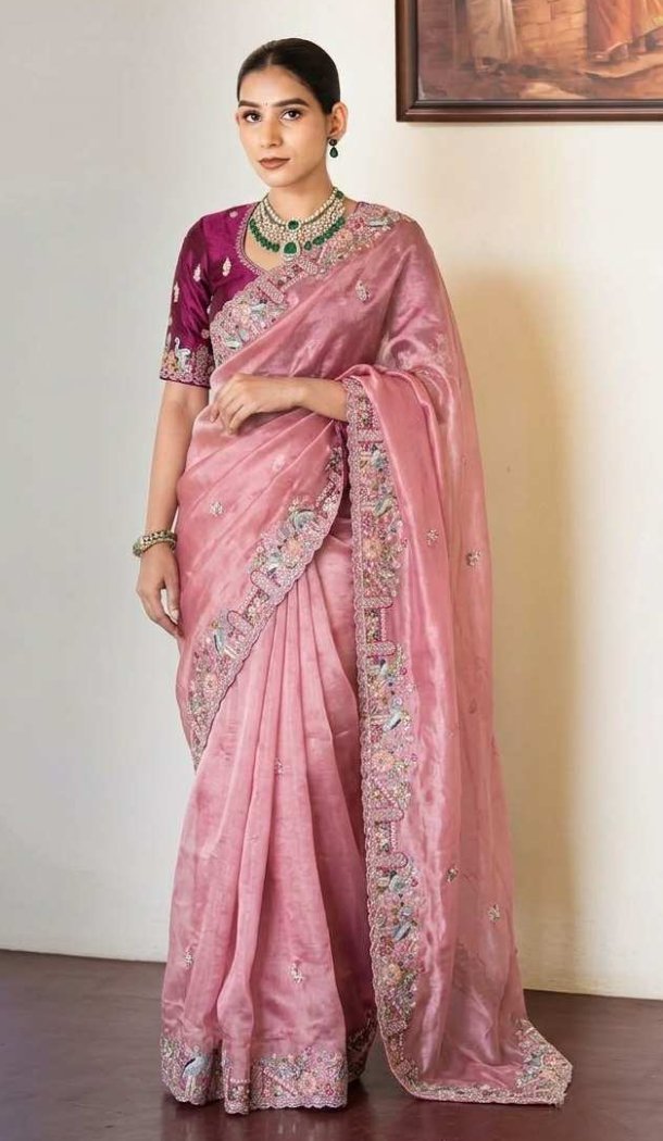 Pink Slub Silk C-Pallu Traditional Saree - 220515