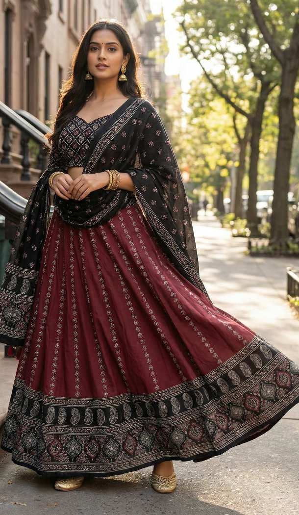Royal Maroon Cotton Rayon Designer Chaniya Choli - 167665782