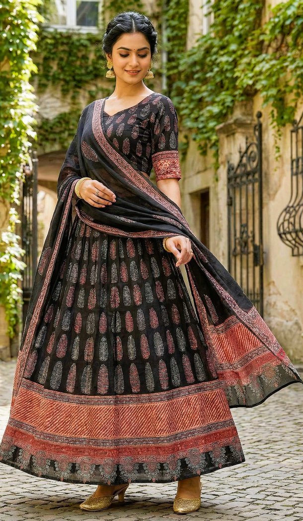 Black Cotton Rayon Festive Chaniya Choli - 167665784