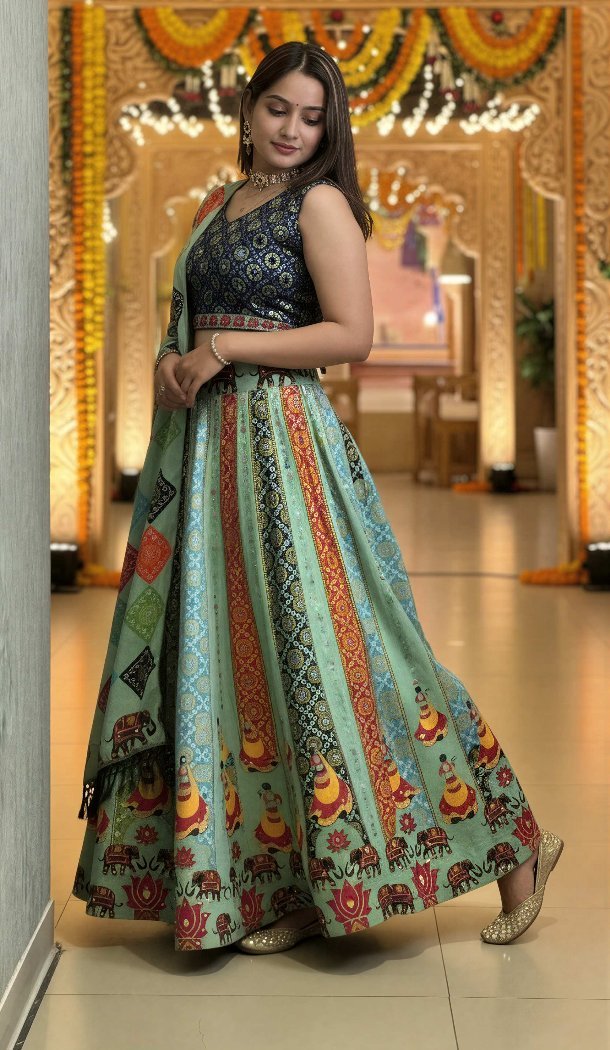 Pista Green Cotton Rayon Designer Navratri Chaniya Choli - 167665785