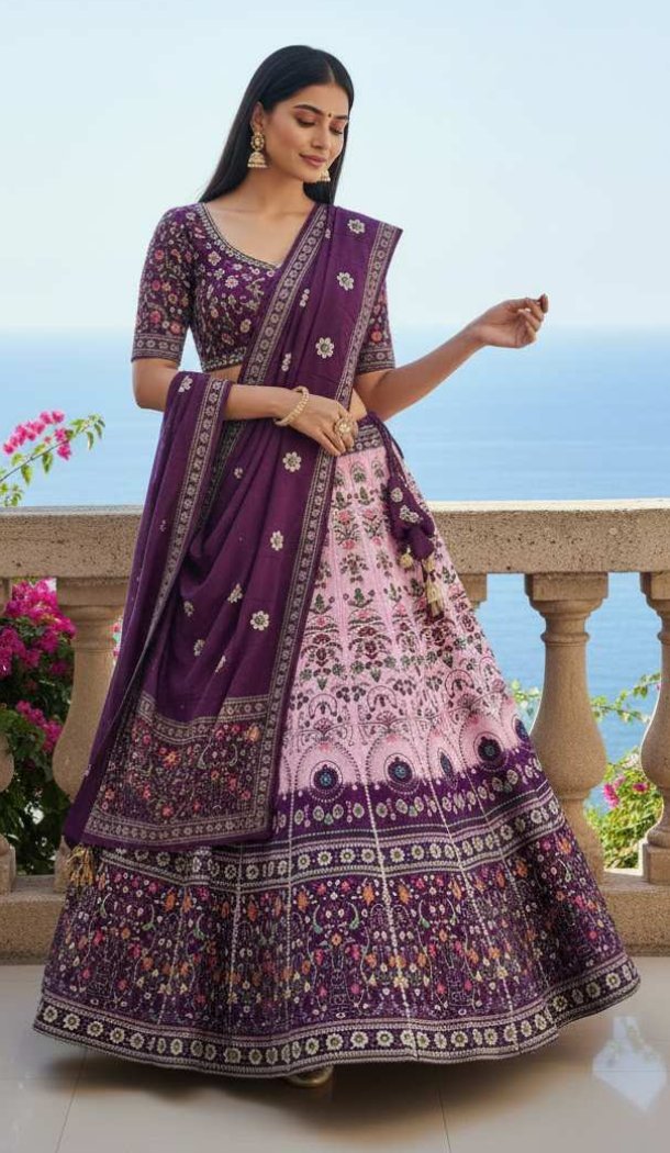 Purple Cotton Rayon Ethnic Chaniya Choli - 167665786