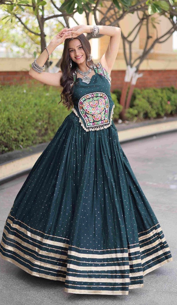 Mukesh Gamthi Mirror Work Rayon Navratri Chaniya Choli - 174491257