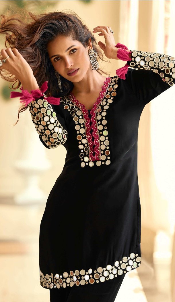Shop Black Shimmer Palazzo Suit with Elegant Embroidery 15168221205