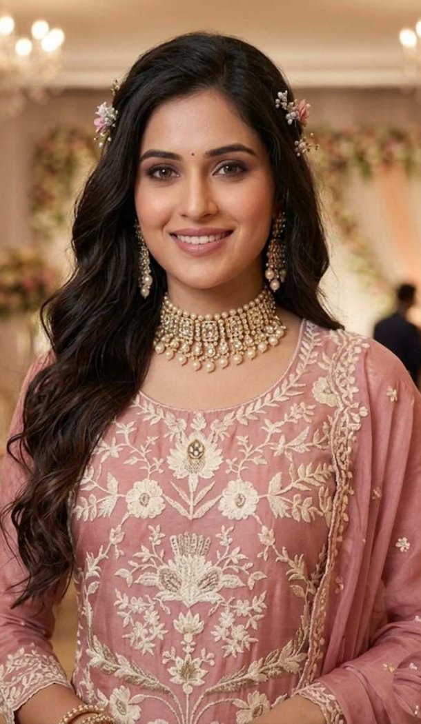 Pink Organza Salwar Suit with Sequin Work 15170221211