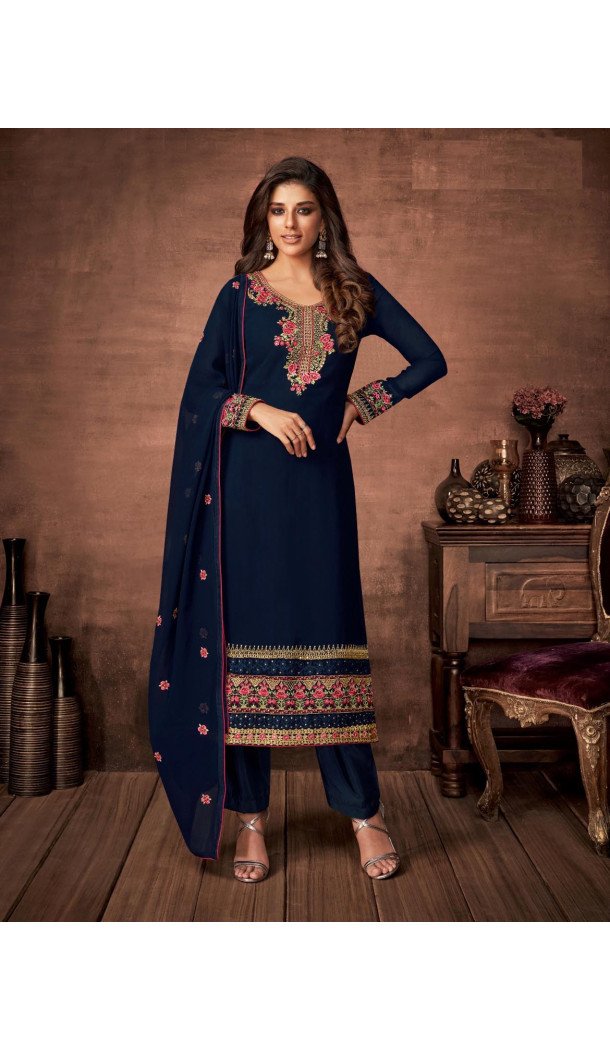 Blue Color Party Wear Satin Silk | FHAC80861192