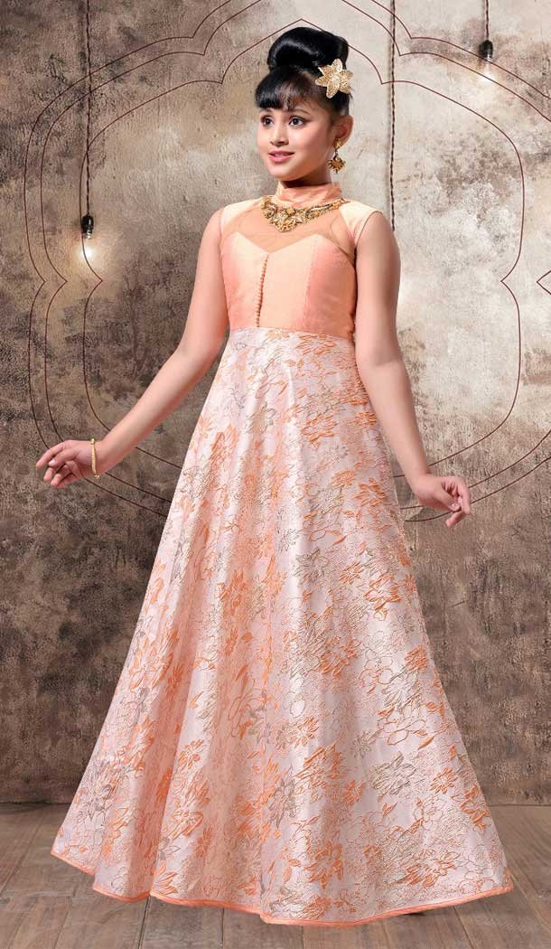 Light Pink Color with Joot Foid Jecard Fabric,  Exclusive Designer Kids Gowns | FHK13525687