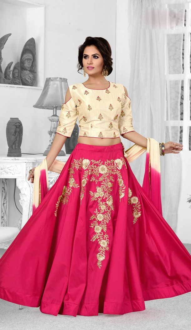 Ogg white and Pink Color Net with Slub Silk based Designer Party Wear Lehenga Choli | FHKF13615806