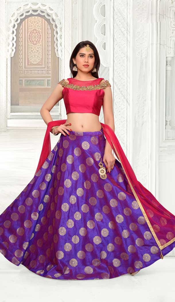 Orange and Mix Color Net with Brocade Butta based Designer Party Wear Lehenga Choli | FHKF13615809