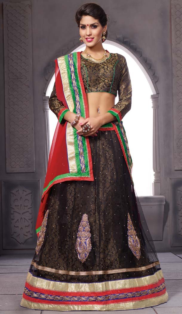 Women's Pretty A Line Lehenga Style in Pecan Color With Lace Work Dupatta Women's Pretty A Line Lehenga Style in Pecan Color With Lace Work Dupatta