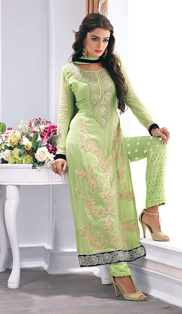 Green with Georgette Straight Cut Pant Salwar Kameez | FH386563397 Green with Georgette Straight Cut Pant Salwar Kameez | FH386563397