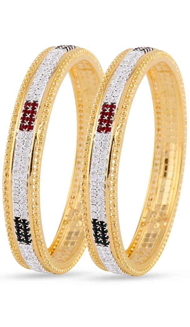 Red,Silver and Gold American Diamond Bangles For Women | FH390964124 Red,Silver and Gold American Diamond Bangles For Women | FH390964124