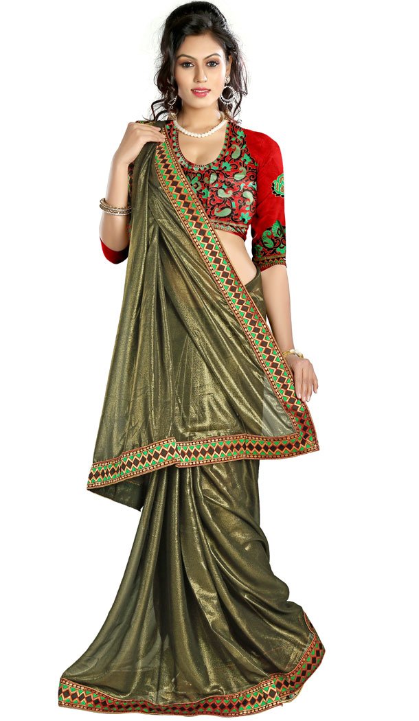 Traditional Sarees in Chiffon and Mehendi Green Color | FH394164333