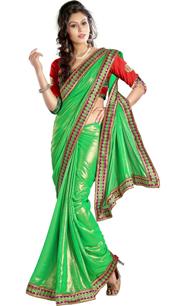 Traditional Sarees in Chiffon and Mehendi Green Color | FH394164333