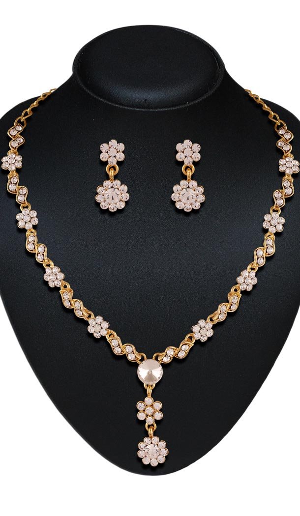 Silver and Gold Alloy Metal American Diamond Imitation Necklace Set | FH395264482
