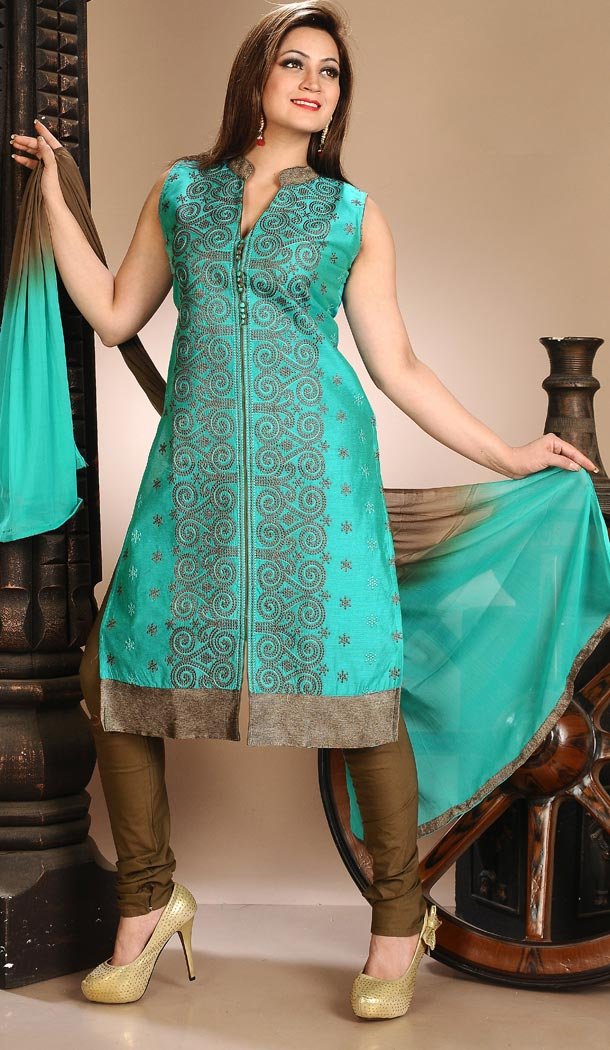 Greenish Blue Color Art Silk Fabric Stitched Readymade Dresses | FH39556447176