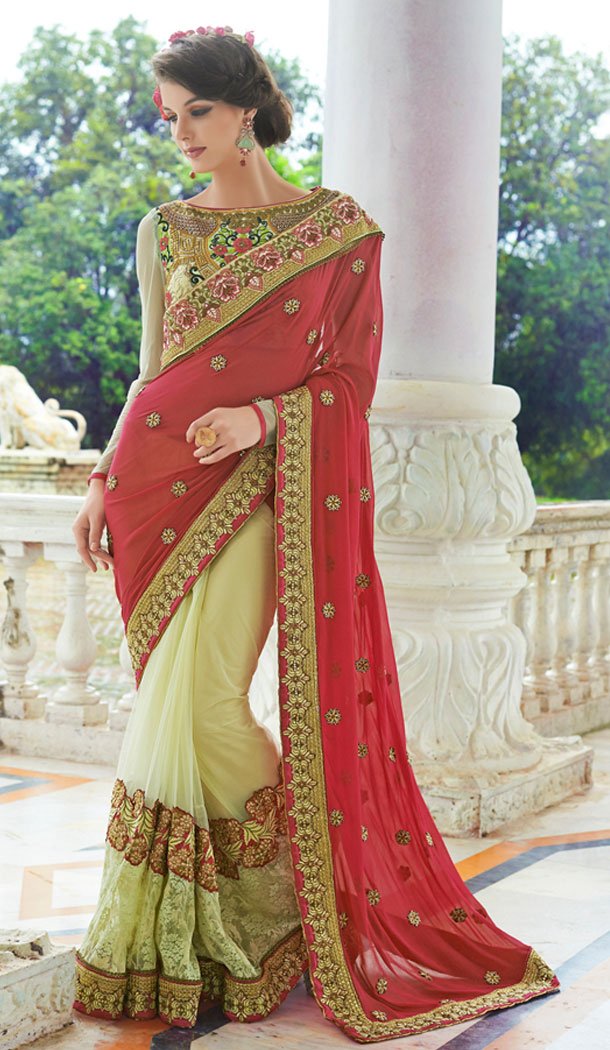 Red Color Georgette Designers Party Half Sarees with Stitched Blouse | FH396264546