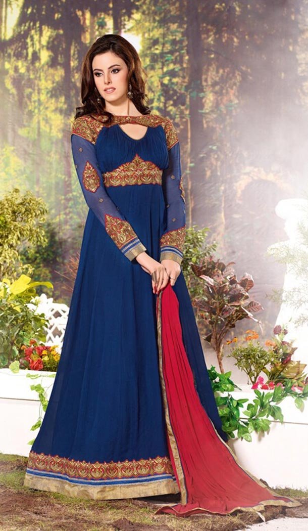 Anarkali Suits: Buy Anarkali Suits Online with Georgette and Pretty Navy Blue Color | FH397164673