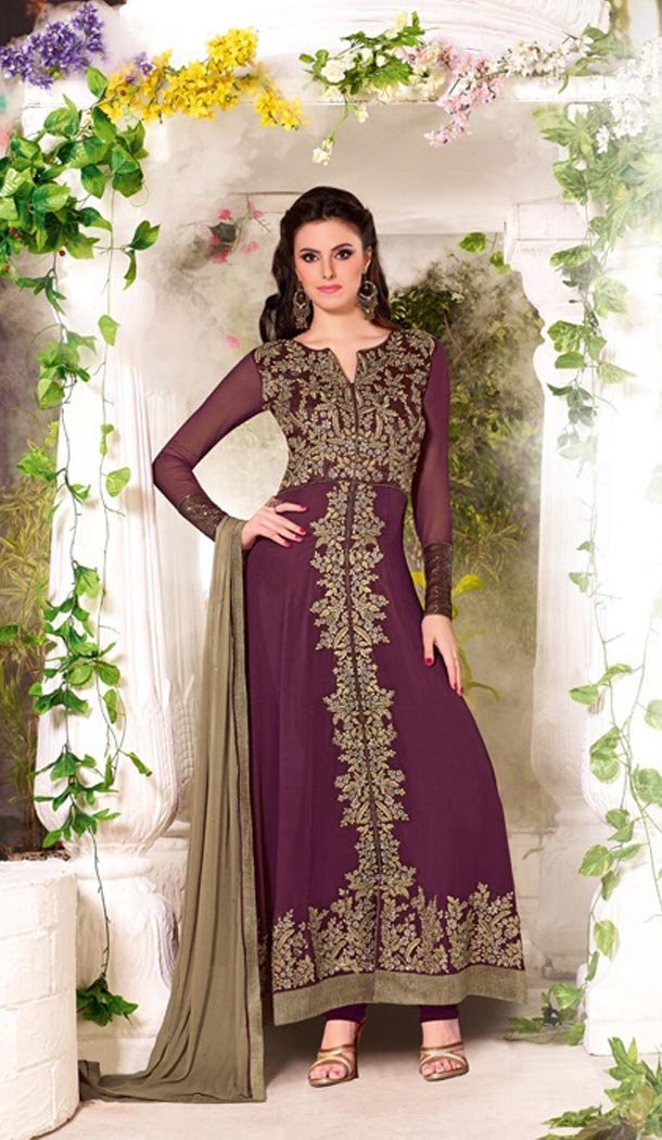 Anarkali Suits: Buy Anarkali Suits Online with Georgette and Pretty Amethyst Color | FH397164674
